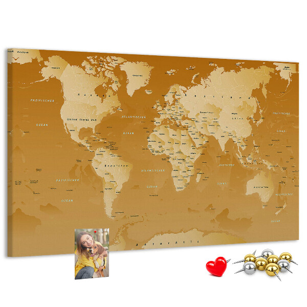 Tableau en liège Une carte du monde dans des tons de brun