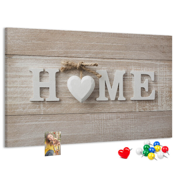 Tableau affichage liège Inscription HOME élégante avec un cœur