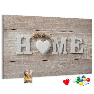 Tableau affichage liège Inscription HOME élégante avec un cœur