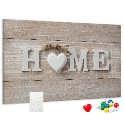 Tableau affichage liège Inscription HOME élégante avec un cœur