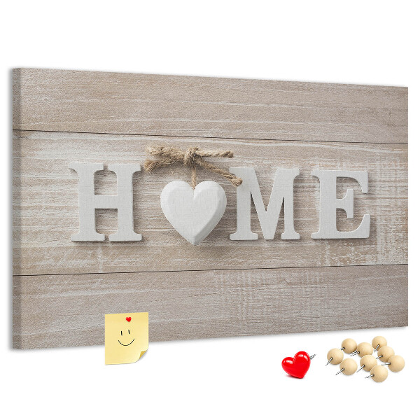 Tableau affichage liège Inscription HOME élégante avec un cœur