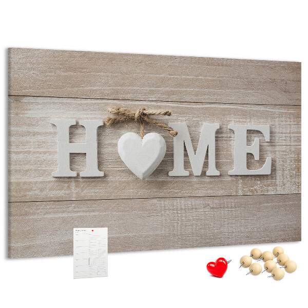 Tableau affichage liège Inscription HOME élégante avec un cœur
