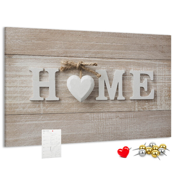 Tableau affichage liège Inscription HOME élégante avec un cœur