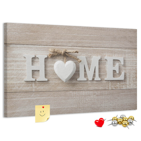 Tableau affichage liège Inscription HOME élégante avec un cœur