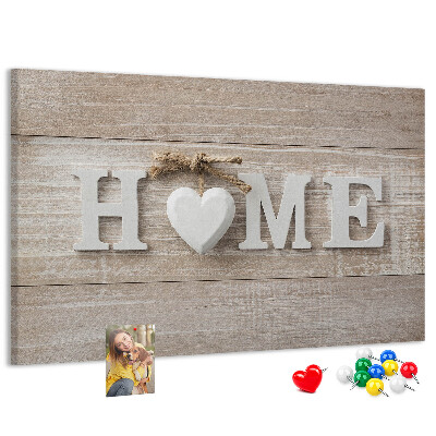 Tableau affichage liège Inscription HOME élégante avec un cœur