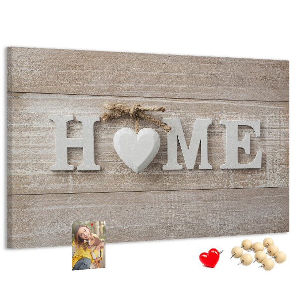 Tableau affichage liège Inscription HOME élégante avec un cœur