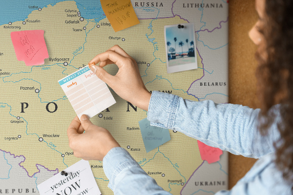 Tableau affichage liège Carte de la Pologne avec Varsovie indiquée