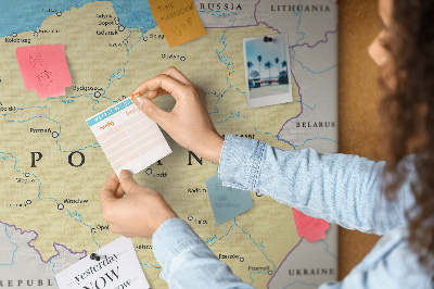 Tableau affichage liège Carte de la Pologne avec Varsovie indiquée