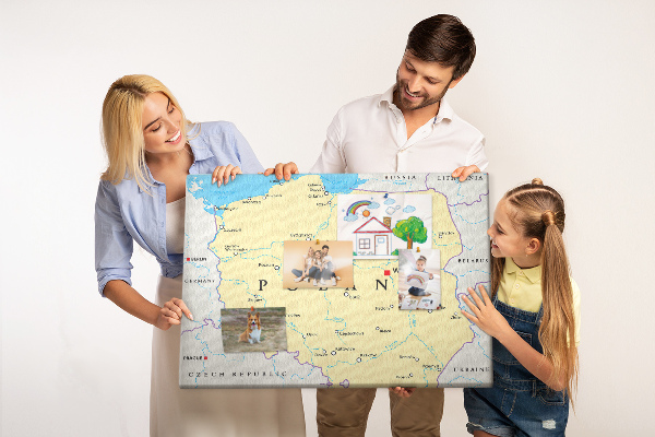 Tableau affichage liège Carte de la Pologne avec Varsovie indiquée
