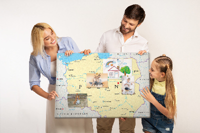 Tableau affichage liège Carte de la Pologne avec Varsovie indiquée