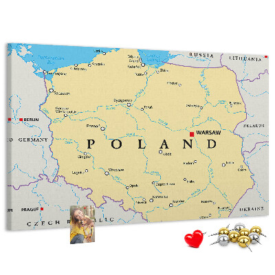 Tableau affichage liège Carte de la Pologne avec Varsovie indiquée