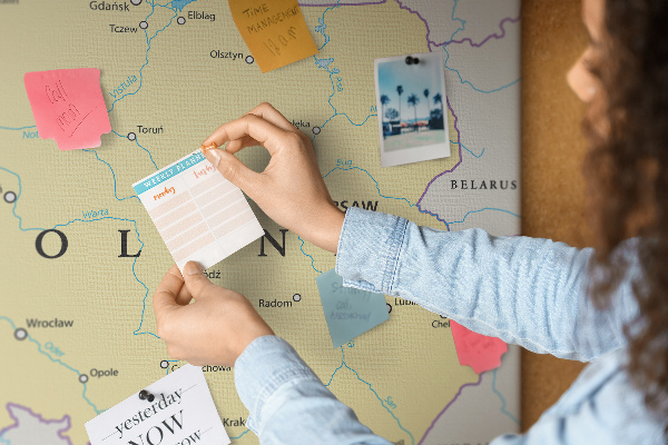 Tableau affichage liège Carte de la Pologne avec Varsovie indiquée