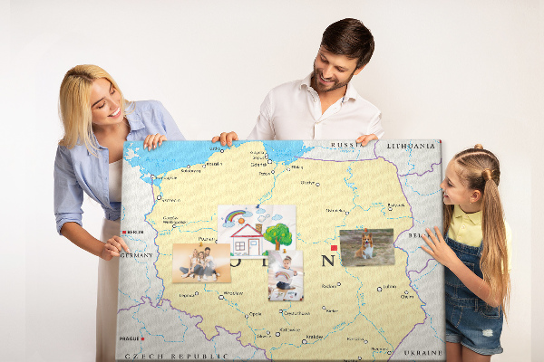 Tableau affichage liège Carte de la Pologne avec Varsovie indiquée
