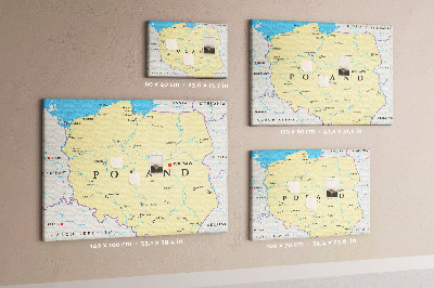 Tableau affichage liège Carte de la Pologne avec Varsovie indiquée