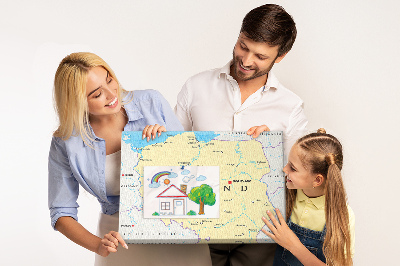 Tableau affichage liège Carte de la Pologne avec Varsovie indiquée