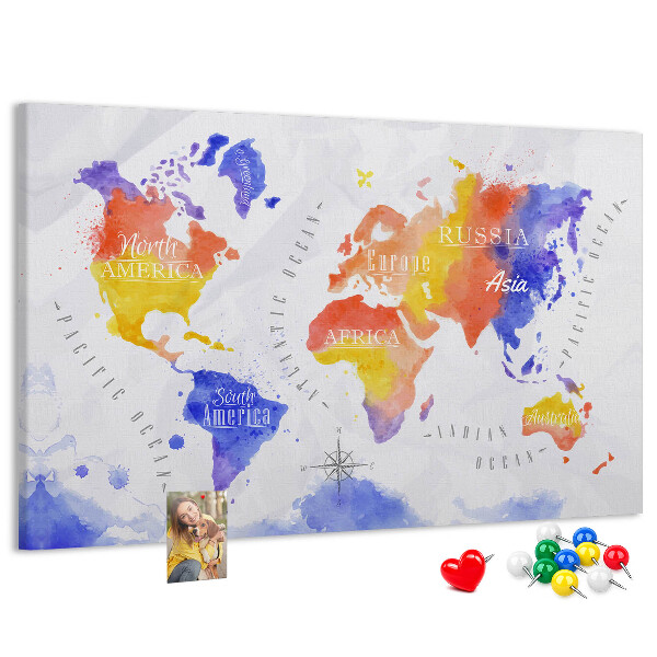 Tableau de liège Carte du monde colorée dans le style aquarelle