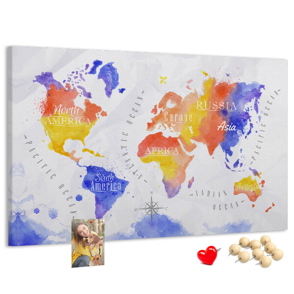 Tableau de liège Carte du monde colorée dans le style aquarelle