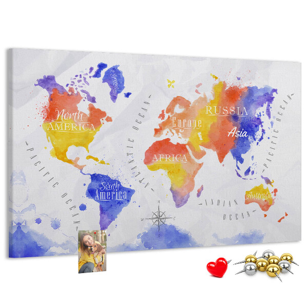 Tableau de liège Carte du monde colorée dans le style aquarelle
