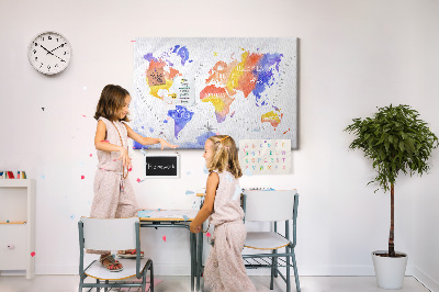 Tableau de liège Carte du monde colorée dans le style aquarelle