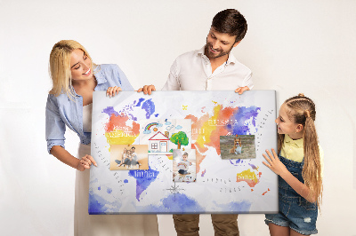Tableau de liège Carte du monde colorée dans le style aquarelle