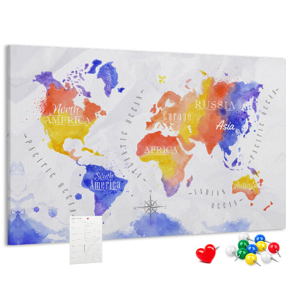 Tableau de liège Carte du monde colorée dans le style aquarelle