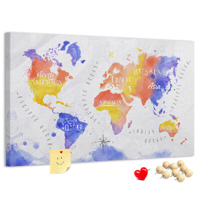 Tableau de liège Carte du monde colorée dans le style aquarelle