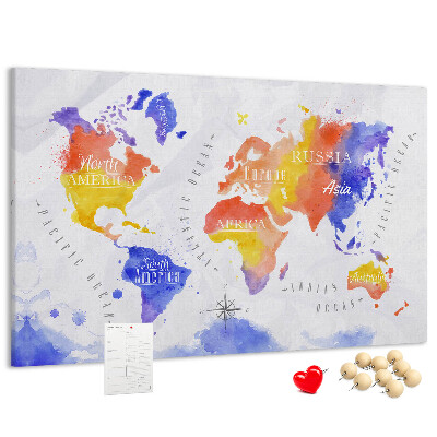 Tableau de liège Carte du monde colorée dans le style aquarelle