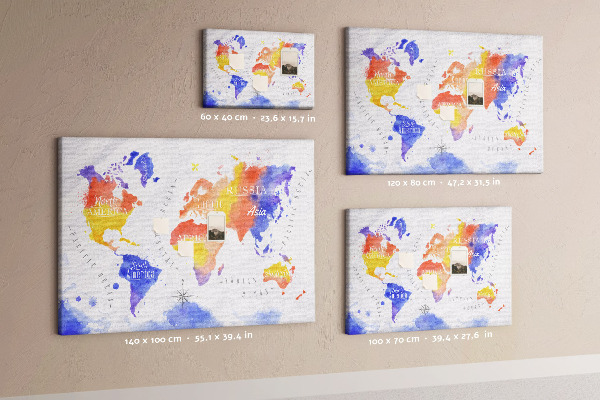 Tableau de liège Carte du monde colorée dans le style aquarelle