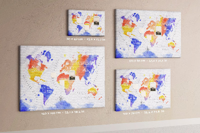 Tableau de liège Carte du monde colorée dans le style aquarelle
