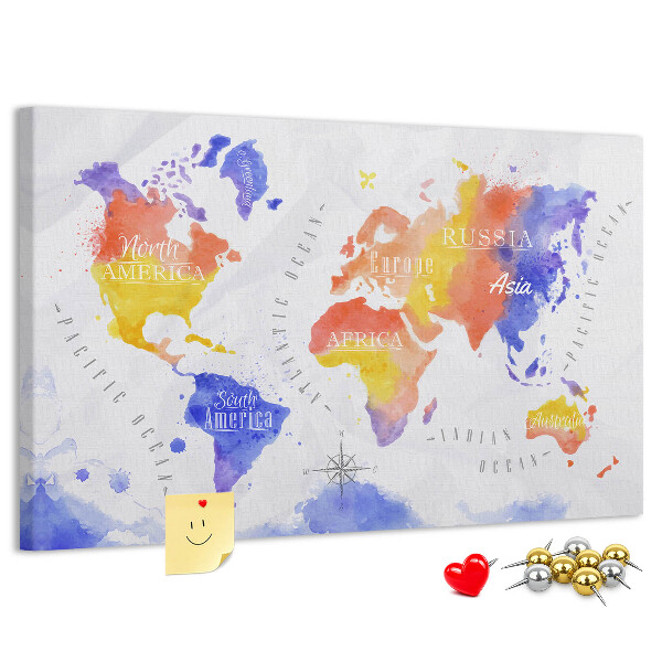 Tableau de liège Carte du monde colorée dans le style aquarelle