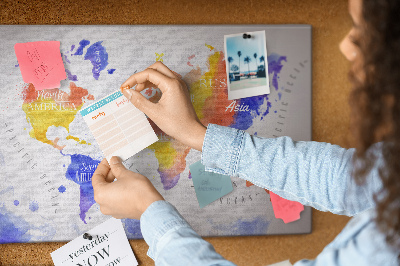 Tableau de liège Carte du monde colorée dans le style aquarelle