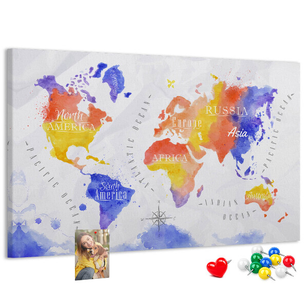 Tableau de liège Carte du monde colorée dans le style aquarelle