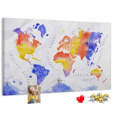 Tableau de liège Carte du monde colorée dans le style aquarelle