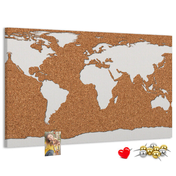 Tableau affichage liège Carte du monde en liège à épingler.
