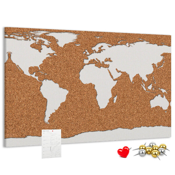Tableau affichage liège Carte du monde en liège à épingler.