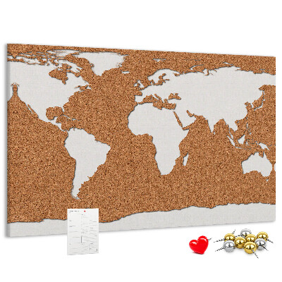 Tableau affichage liège Carte du monde en liège à épingler.