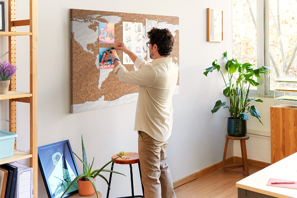 Tableau affichage liège Carte du monde en liège à épingler.