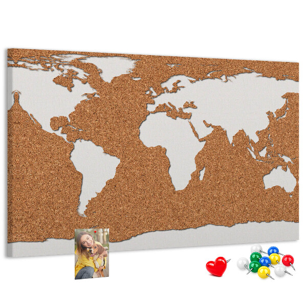 Tableau affichage liège Carte du monde en liège à épingler.