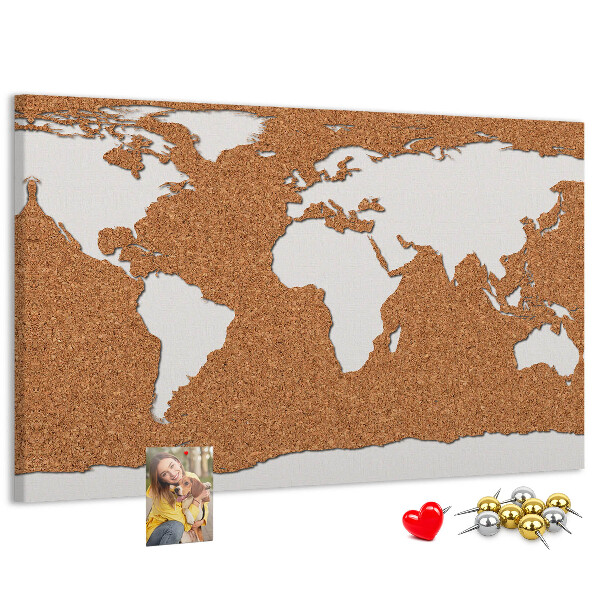 Tableau affichage liège Carte du monde en liège à épingler.