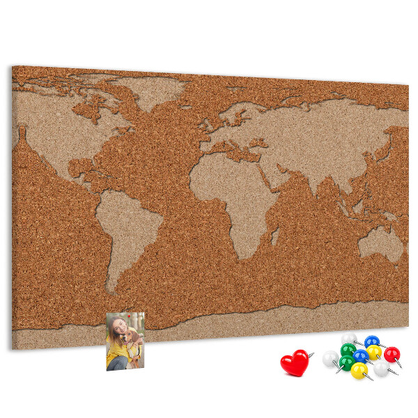 Tableau de liège Carte du monde sur un tableau en liège