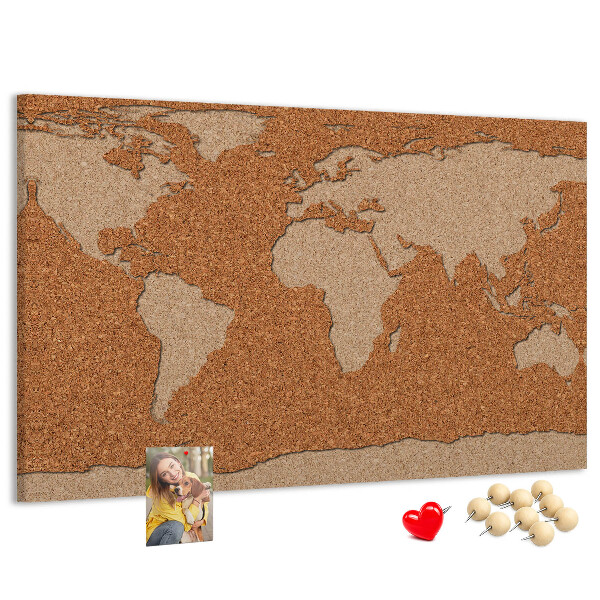 Tableau de liège Carte du monde sur un tableau en liège