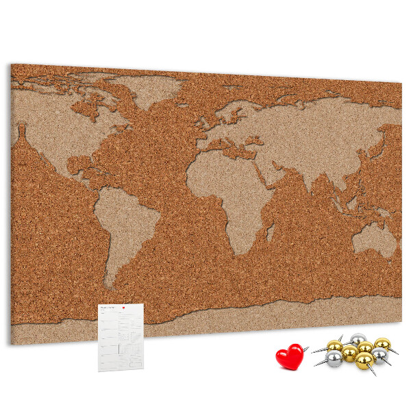 Tableau de liège Carte du monde sur un tableau en liège