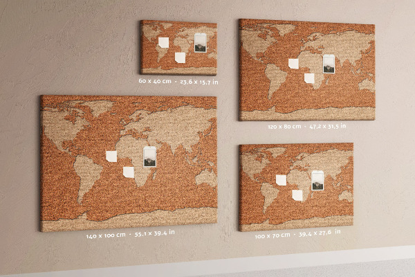 Tableau de liège Carte du monde sur un tableau en liège