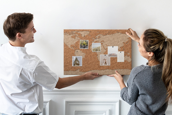 Tableau de liège Carte du monde sur un tableau en liège