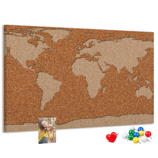 Tableau de liège Carte du monde sur un tableau en liège