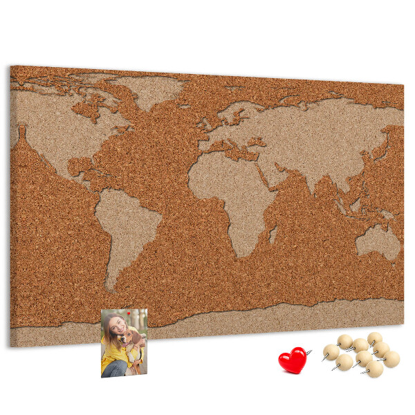 Tableau de liège Carte du monde sur un tableau en liège