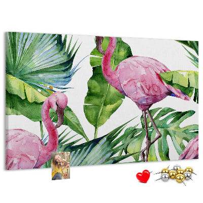 Tableau en liège Des flamants roses dans un cadre tropical