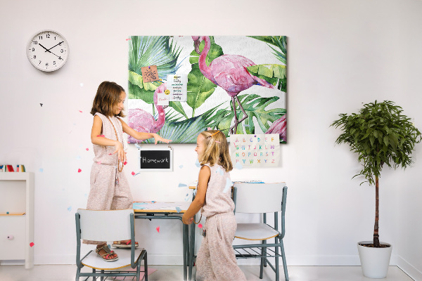 Tableau en liège Des flamants roses dans un cadre tropical