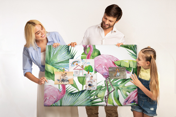Tableau en liège Des flamants roses dans un cadre tropical