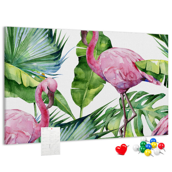 Tableau en liège Des flamants roses dans un cadre tropical